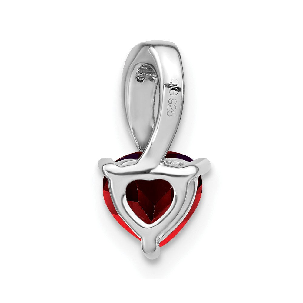 14K Weißgold Herz-Anhänger mit Granat und echtem Diamant
