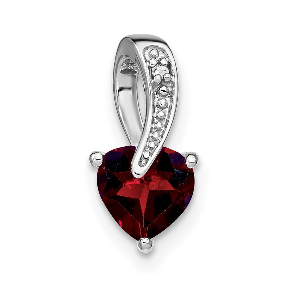 14K Weißgold Herz-Anhänger mit Granat und echtem Diamant