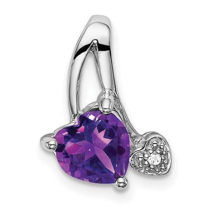 14K Weißgold Herzanhänger mit Amethyst und echtem Diamant