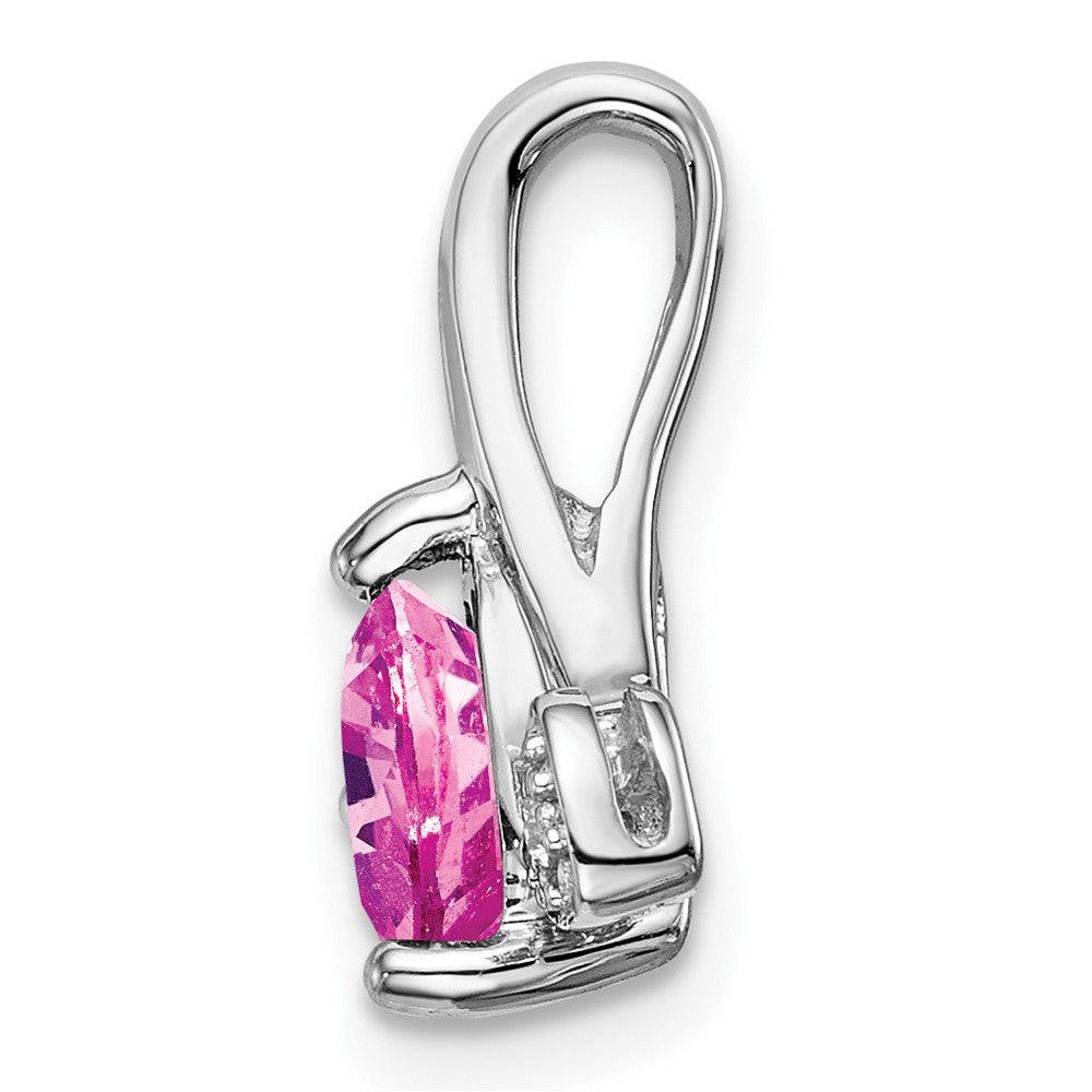14K Weißgold Anhänger mit synthetischem rosa Saphir und echtem Diamant in Herzform