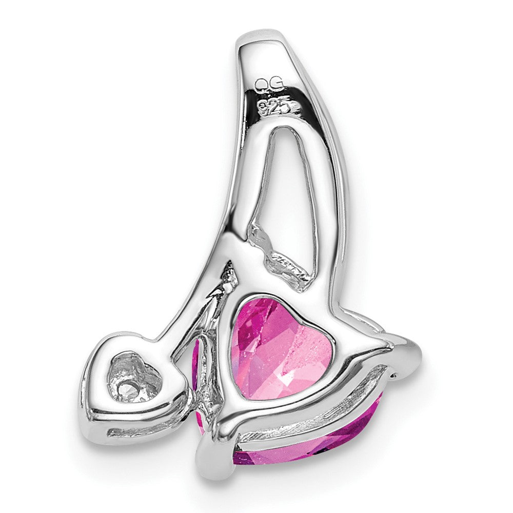 14K Weißgold Anhänger mit synthetischem rosa Saphir und echtem Diamant in Herzform
