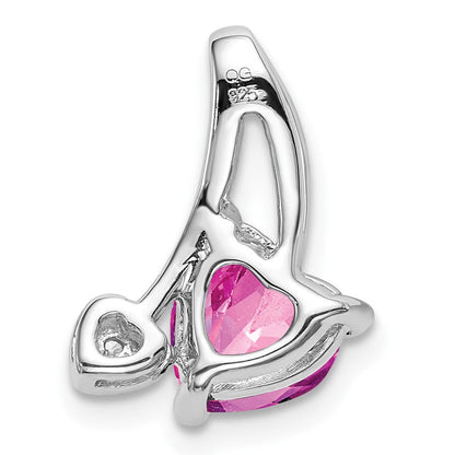 14K Weißgold Anhänger mit synthetischem rosa Saphir und echtem Diamant in Herzform
