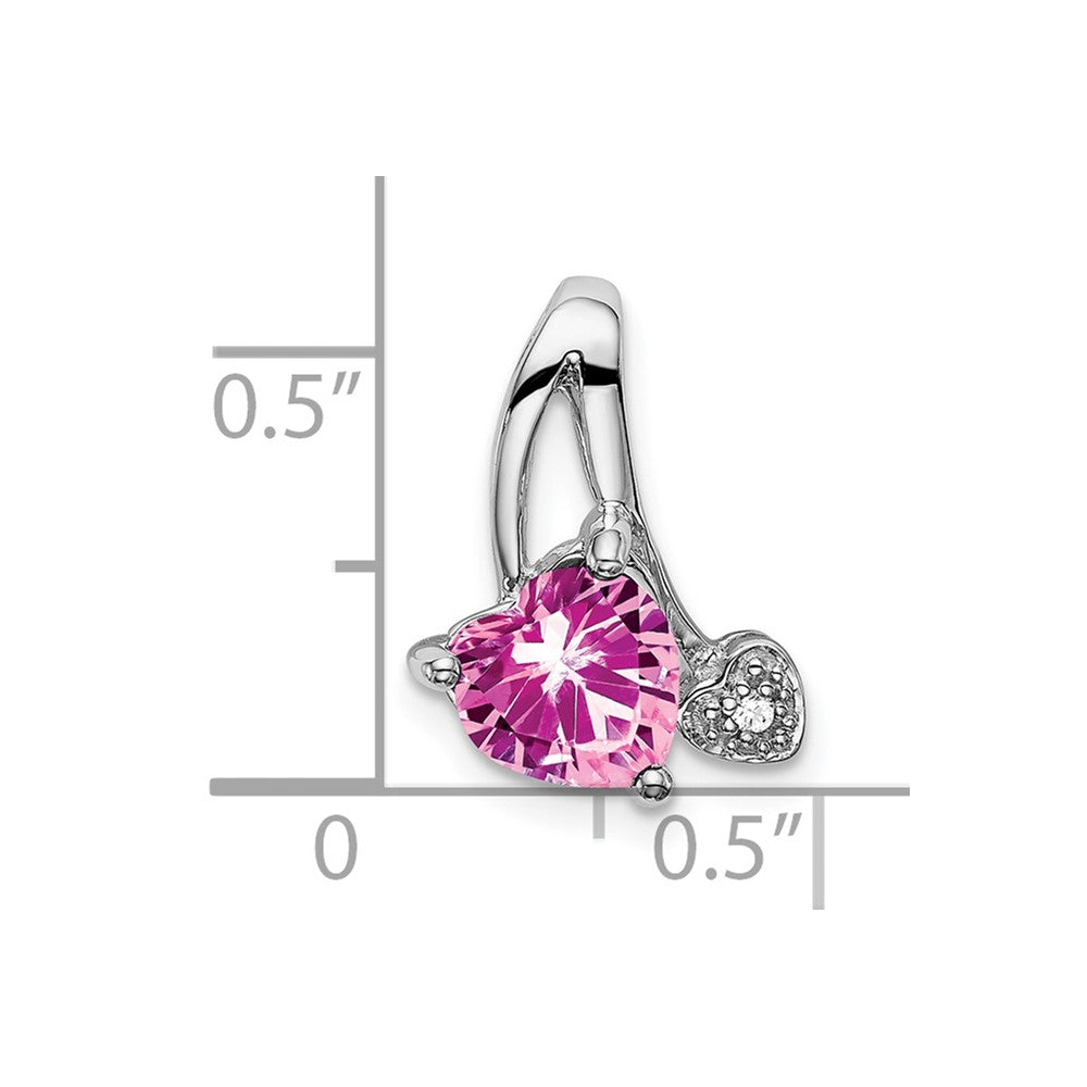 14K Weißgold Anhänger mit synthetischem rosa Saphir und echtem Diamant in Herzform