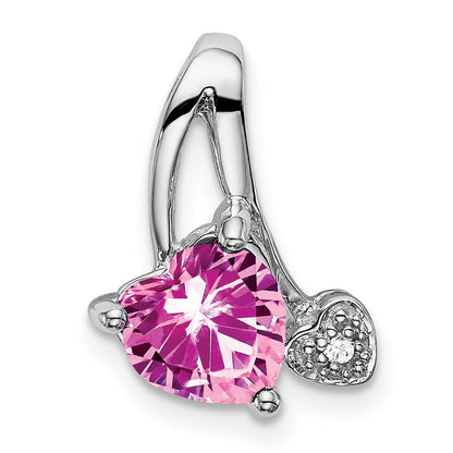 14K Weißgold Anhänger mit synthetischem rosa Saphir und echtem Diamant in Herzform