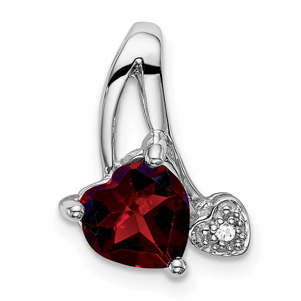 14K Weißgold Herz-Anhänger mit Granat und echten Diamanten