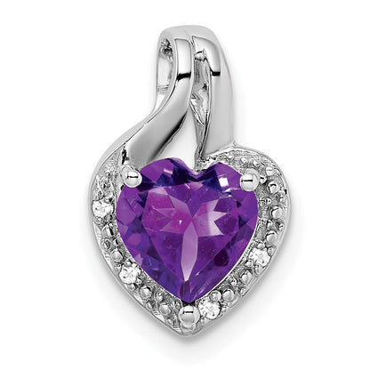 14K Weißgold Herzanhänger mit Amethyst und echten Diamanten