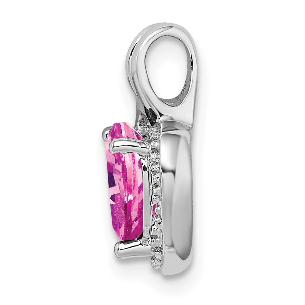 14K Weißgold Herz-Anhänger mit gezüchtetem Pink-Saphir und echtem Diamant