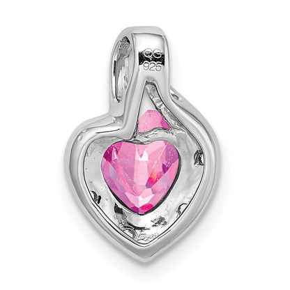 14K Weißgold Herz-Anhänger mit gezüchtetem Pink-Saphir und echtem Diamant