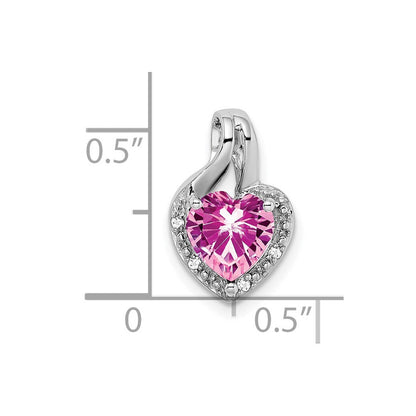 14K Weißgold Herz-Anhänger mit gezüchtetem Pink-Saphir und echtem Diamant