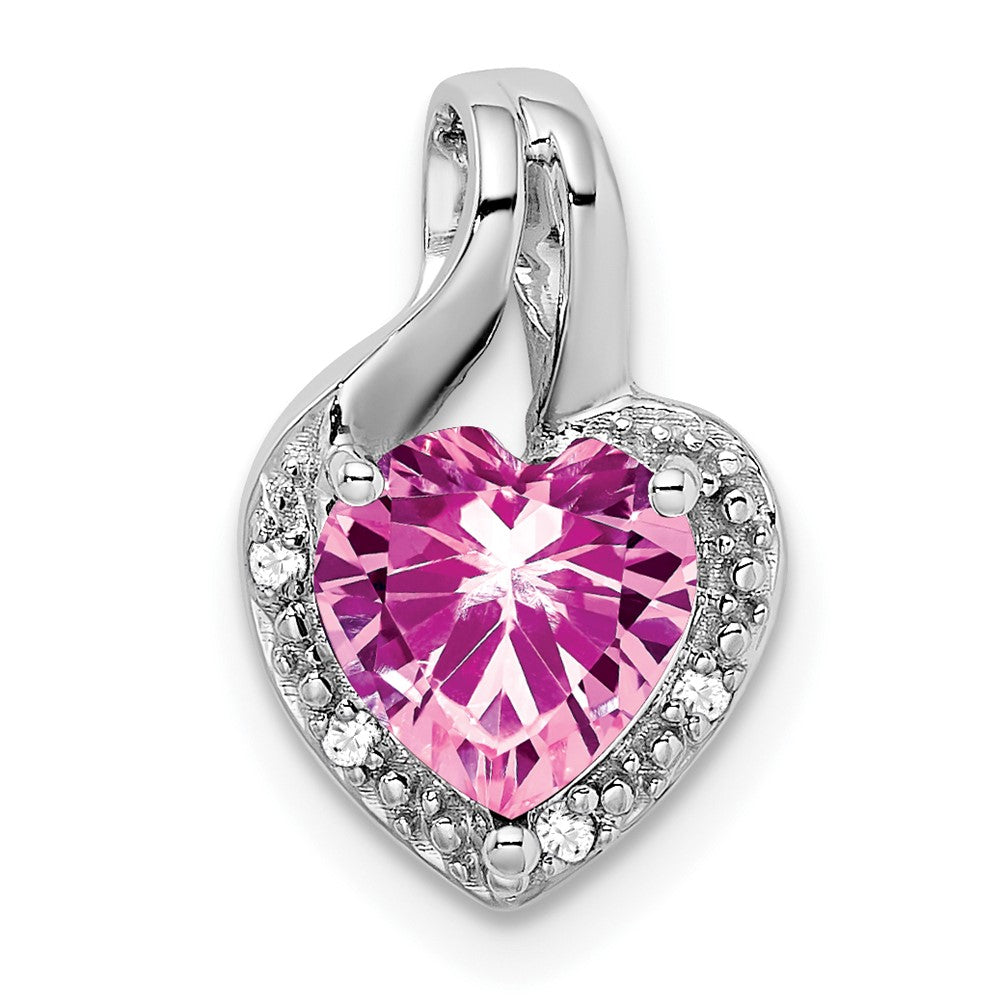 14K Weißgold Herz-Anhänger mit gezüchtetem Pink-Saphir und echtem Diamant