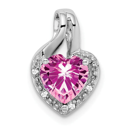14K Weißgold Herz-Anhänger mit gezüchtetem Pink-Saphir und echtem Diamant
