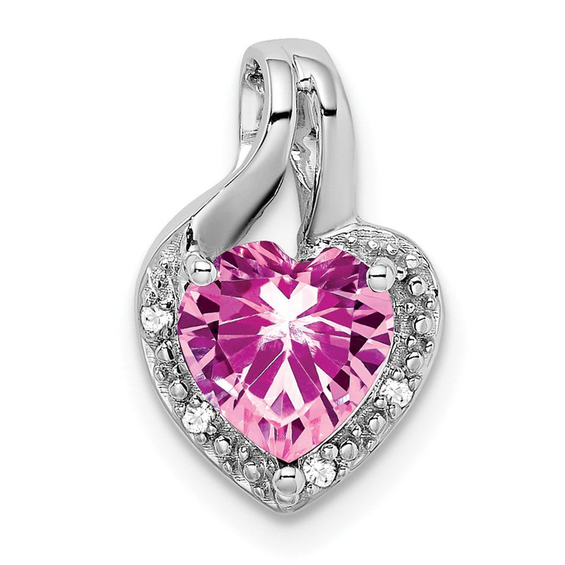 14K Weißgold Herz-Anhänger mit gezüchtetem Pink-Saphir und echtem Diamant