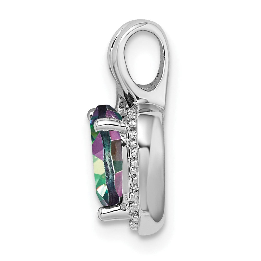 14 K Weißgold Anhänger in Herzform mit Mystic-Fire-Topas und echten Diamanten