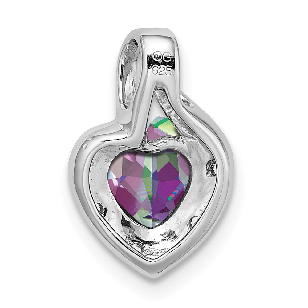 14 K Weißgold Anhänger in Herzform mit Mystic-Fire-Topas und echten Diamanten