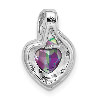 14 K Weißgold Anhänger in Herzform mit Mystic-Fire-Topas und echten Diamanten