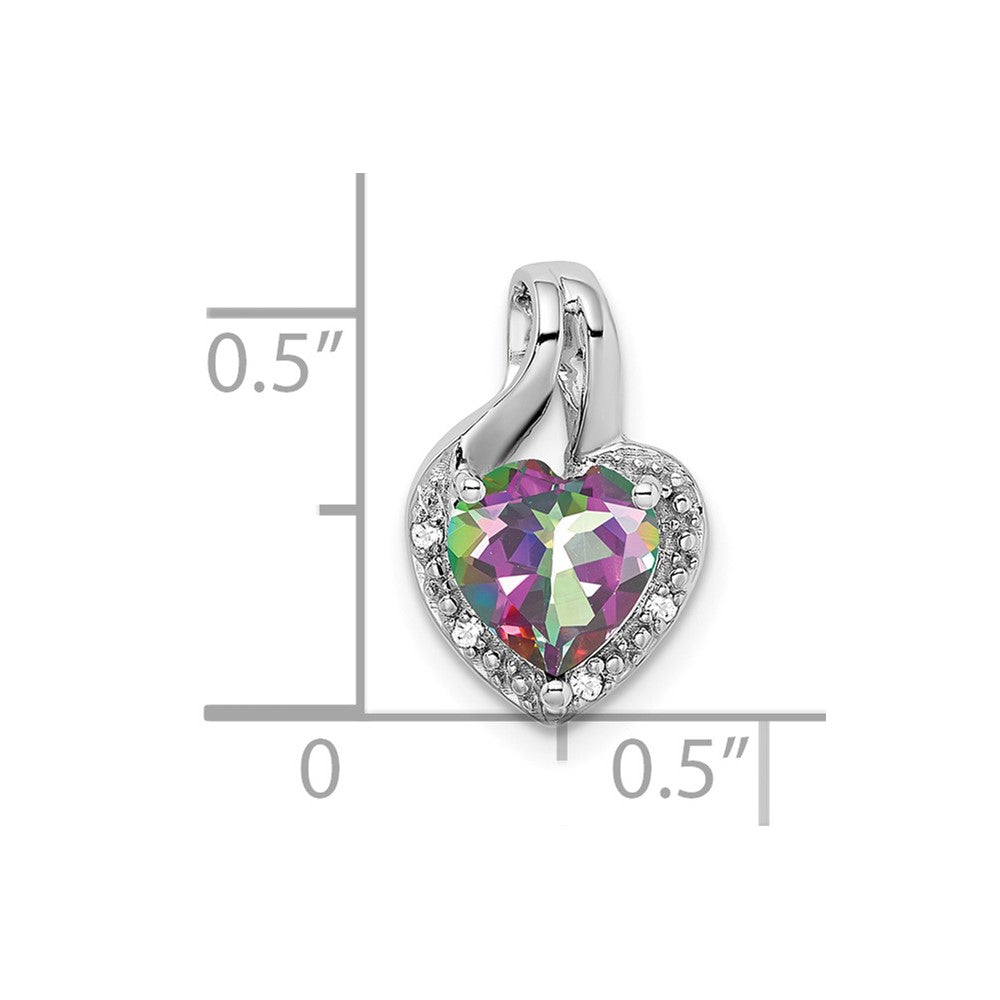 14 K Weißgold Anhänger in Herzform mit Mystic-Fire-Topas und echten Diamanten