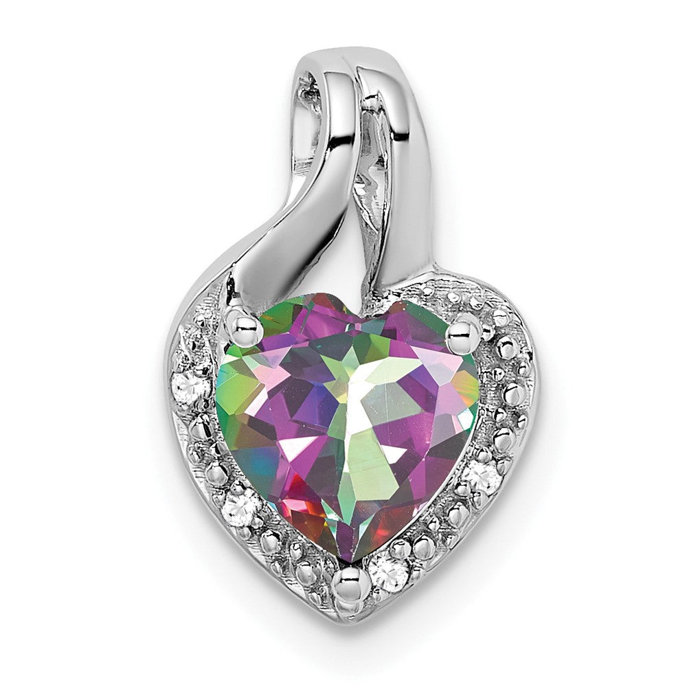 14 K Weißgold Anhänger in Herzform mit Mystic-Fire-Topas und echten Diamanten