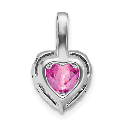 14K Weißgold Creat. Rosa Saphir/white Topas Heiligenschein Herz Anhänger