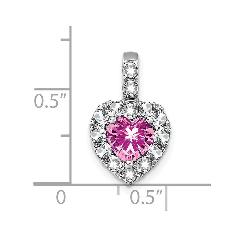 14K Weißgold Creat. Rosa Saphir/white Topas Heiligenschein Herz Anhänger