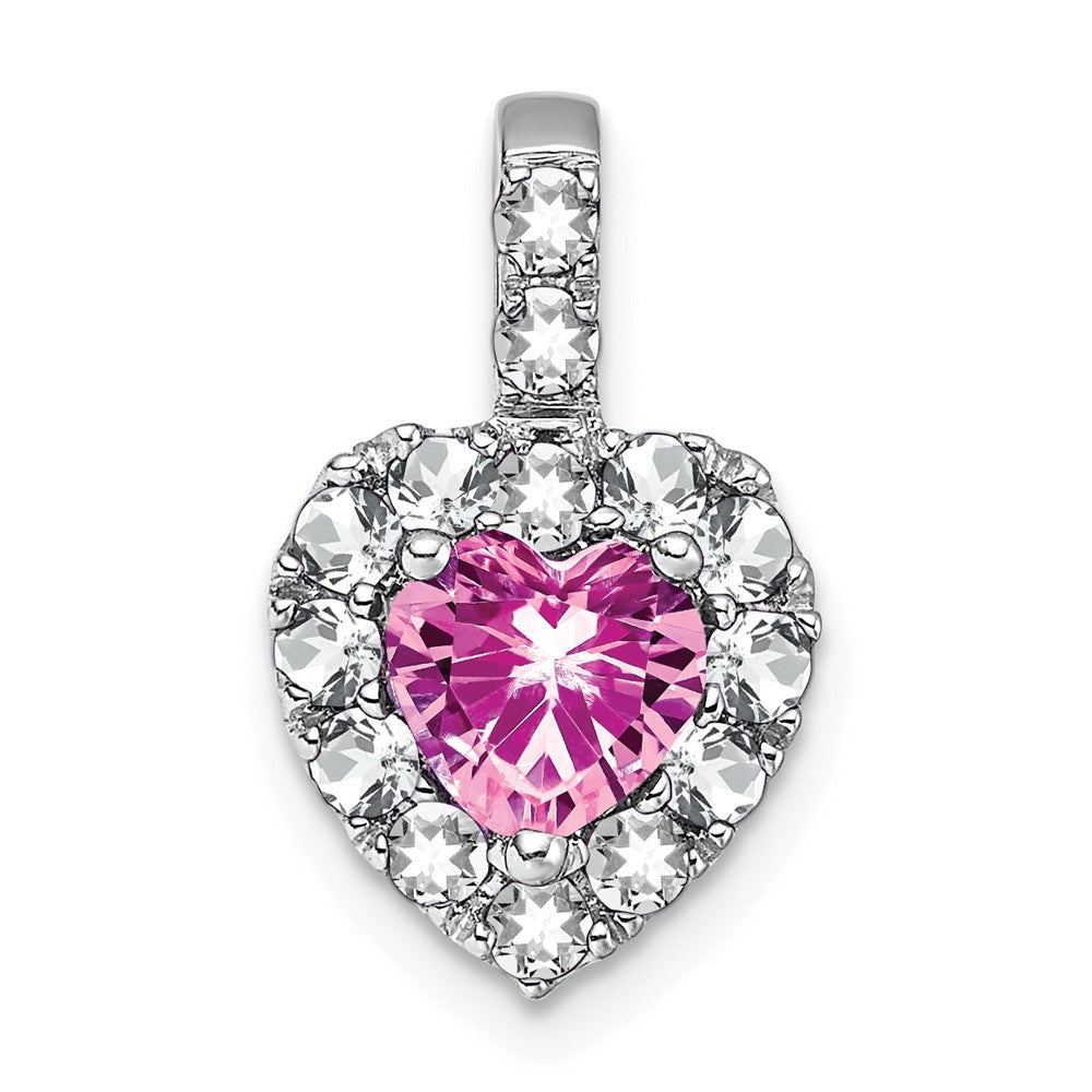 14K Weißgold Creat. Rosa Saphir/white Topas Heiligenschein Herz Anhänger