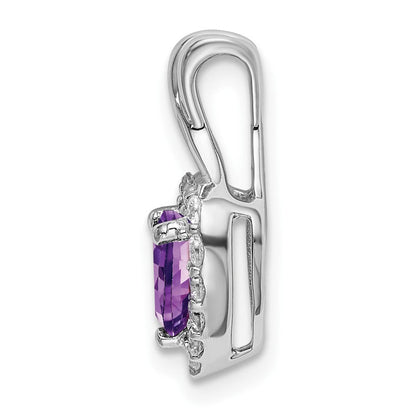 14-Karat-Weißgold-Anhänger in Herzform mit Amethyst, echtem Diamant und Halo-Fassung