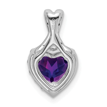 14-Karat-Weißgold-Anhänger in Herzform mit Amethyst, echtem Diamant und Halo-Fassung