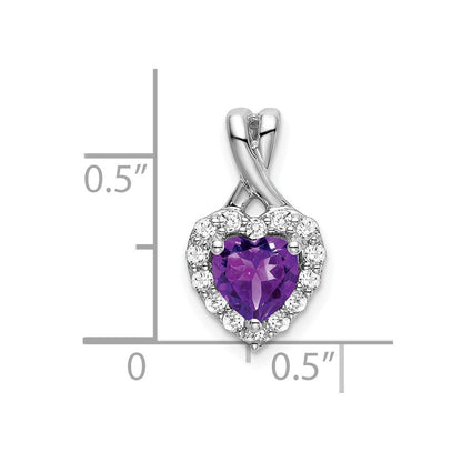 14-Karat-Weißgold-Anhänger in Herzform mit Amethyst, echtem Diamant und Halo-Fassung