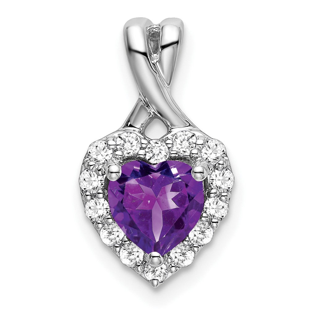 14-Karat-Weißgold-Anhänger in Herzform mit Amethyst, echtem Diamant und Halo-Fassung