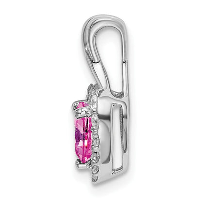 14K Weißgold Halo-Herz-Anhänger mit gezüchtetem Pink-Saphir/echtem Diamant