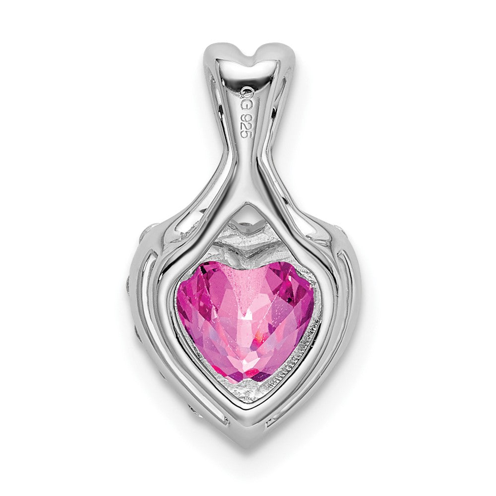 14K Weißgold Halo-Herz-Anhänger mit gezüchtetem Pink-Saphir/echtem Diamant