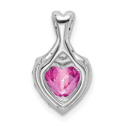 14K Weißgold Herzanhänger mit 0,2 ct. Laborgezüchtetem Diamant VS/SI+ G+ und Laborgezüchtetem Pink-Saphir