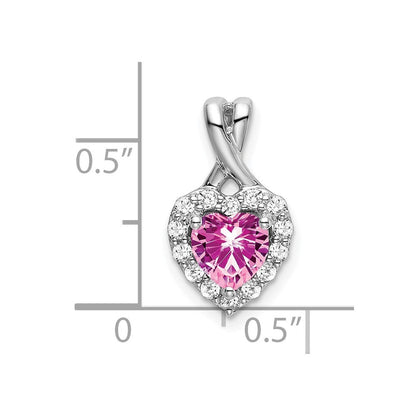14K Weißgold Halo-Herz-Anhänger mit gezüchtetem Pink-Saphir/echtem Diamant