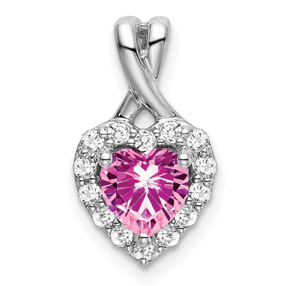 14K Weißgold Halo-Herz-Anhänger mit gezüchtetem Pink-Saphir/echtem Diamant