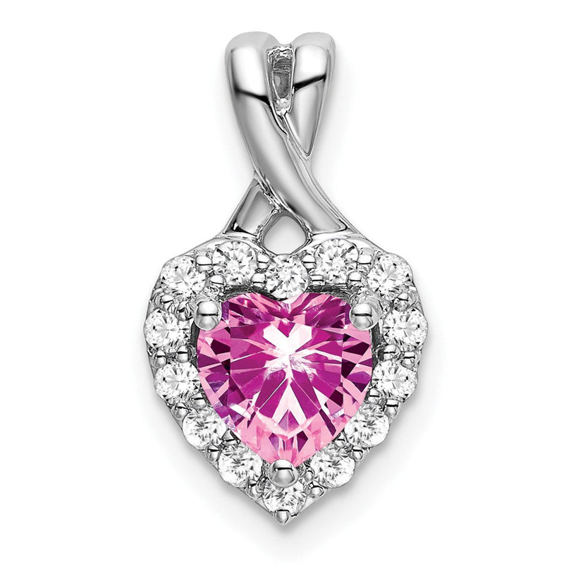 14K Weißgold Halo-Herz-Anhänger mit gezüchtetem Pink-Saphir/echtem Diamant