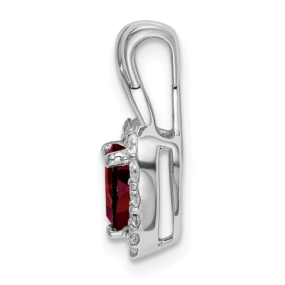 14K Weißgold Anhänger mit Granat und echtem Diamant, Herz-Halo-Design