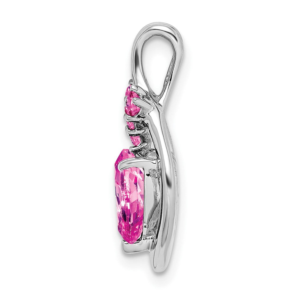 14K Weißgold Anhänger mit synthetischem rosa Saphir, Herzform