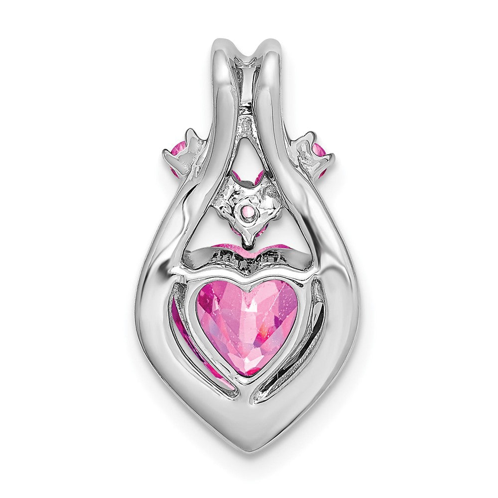14K Weißgold Anhänger mit synthetischem rosa Saphir, Herzform