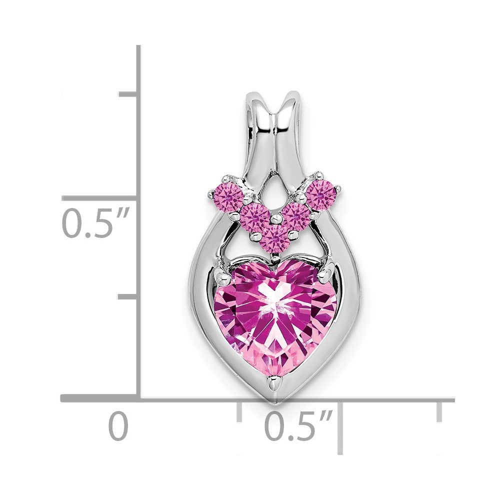 14K Weißgold Anhänger mit synthetischem rosa Saphir, Herzform