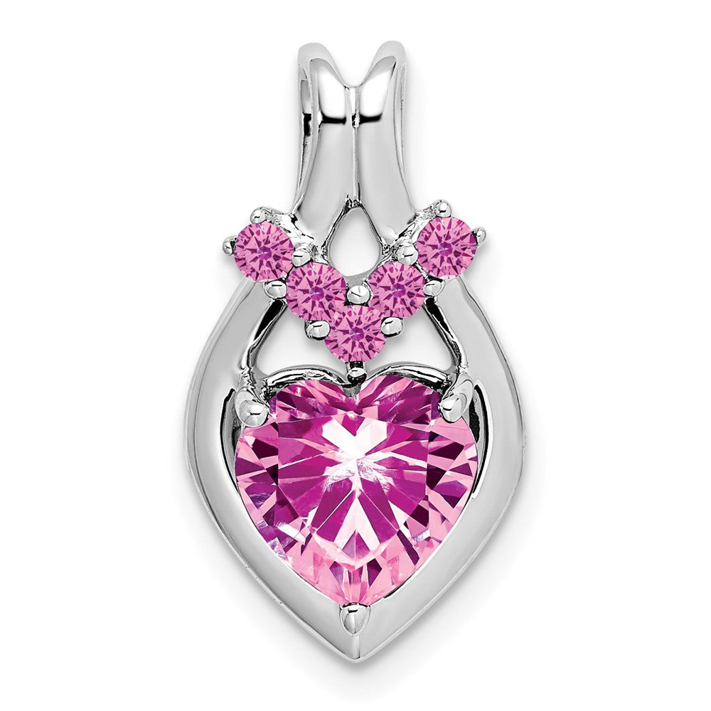 14K Weißgold Anhänger mit synthetischem rosa Saphir, Herzform