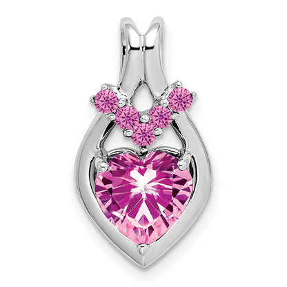 14K Weißgold Anhänger mit synthetischem rosa Saphir, Herzform