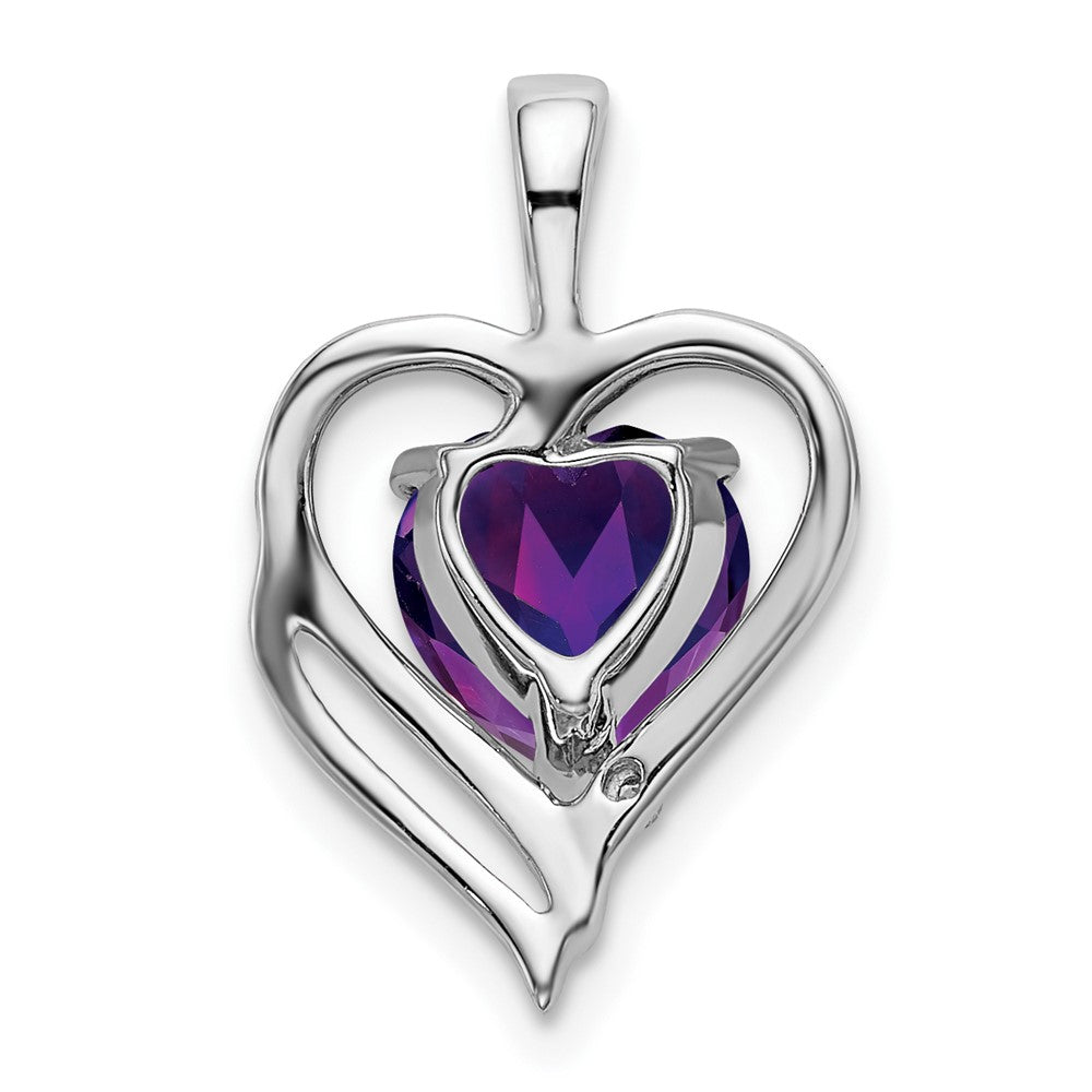 14K Weißgold Herz-Anhänger mit Amethyst und echtem Diamant