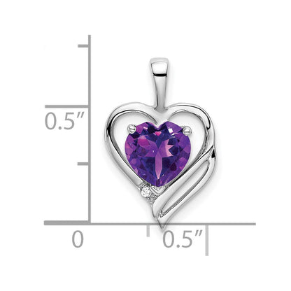 14K Weißgold Herz-Anhänger mit Amethyst und echtem Diamant