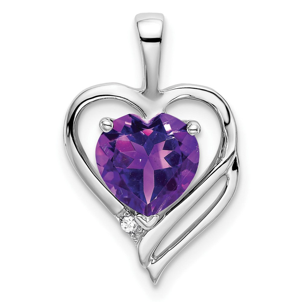 14K Weißgold Herz-Anhänger mit Amethyst und echtem Diamant