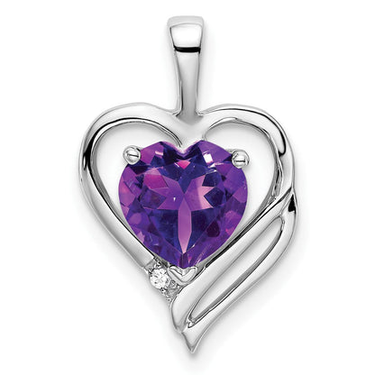 14K Weißgold Herz-Anhänger mit Amethyst und echtem Diamant