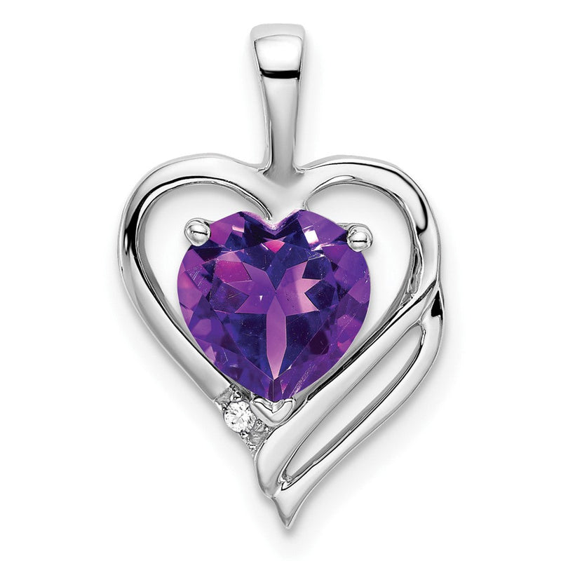 14K Weißgold Herz-Anhänger mit Amethyst und echtem Diamant