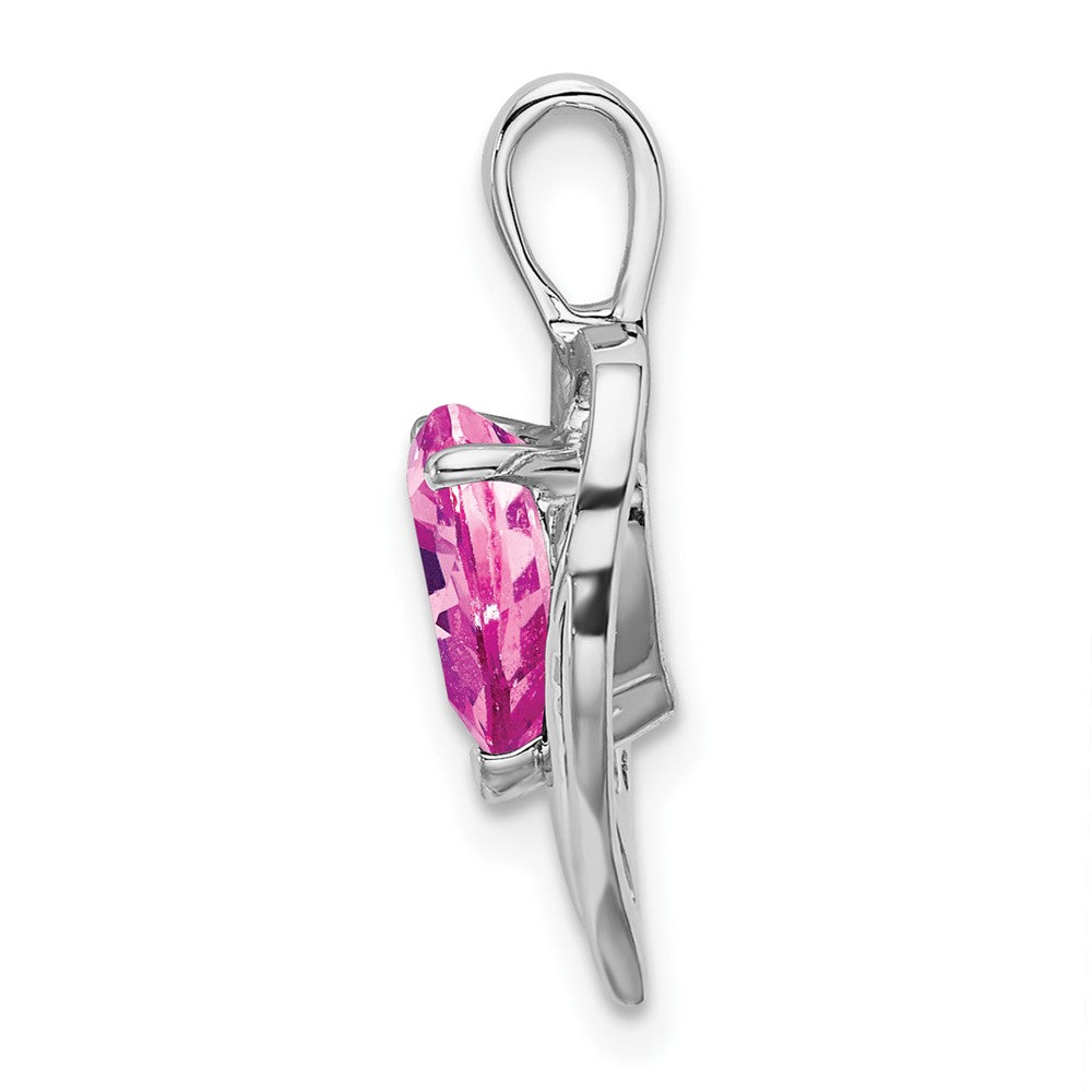 14K Weißgold Herz-Anhänger mit synthetischem rosa Saphir und echten Diamanten