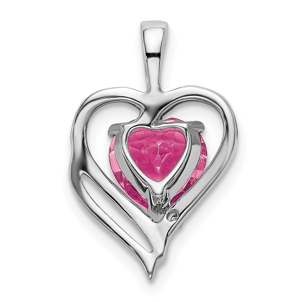 14K Weißgold Herz-Anhänger mit synthetischem rosa Saphir und echten Diamanten