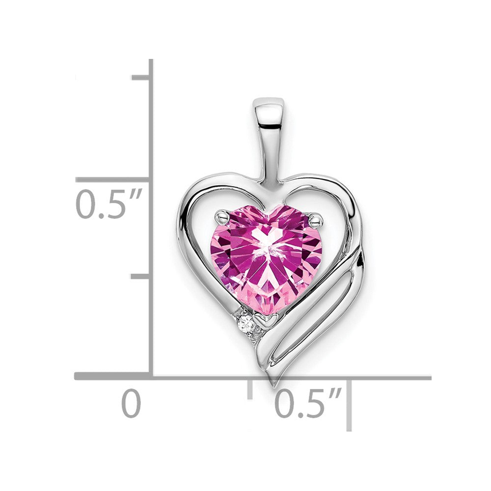 14K Weißgold Herz-Anhänger mit synthetischem rosa Saphir und echten Diamanten