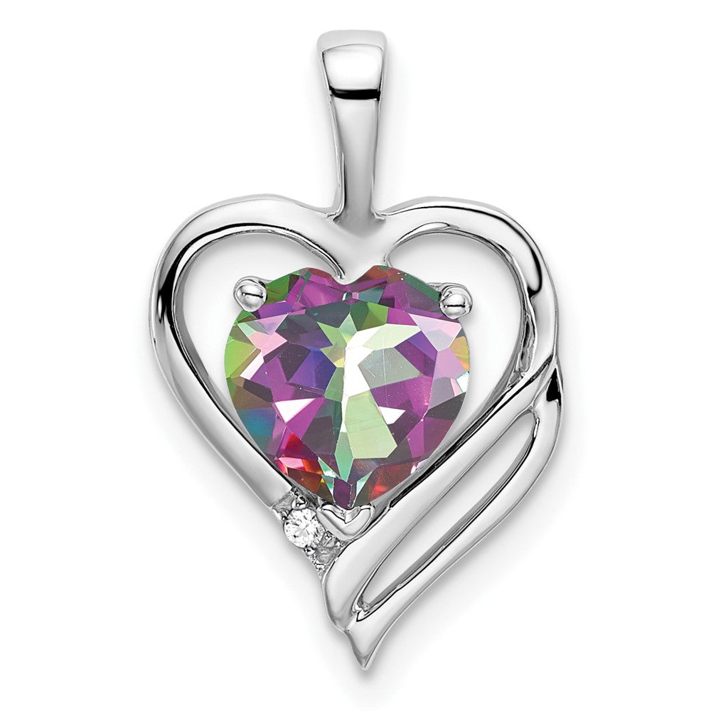14K Weißgold Herz-Anhänger mit Mystic-Fire-Topas und echten Diamanten