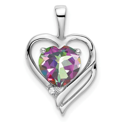 14K Weißgold Herz-Anhänger mit Mystic-Fire-Topas und echten Diamanten